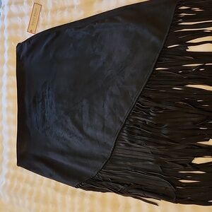 Bisou Bisou Black Fringe Midi Skirt